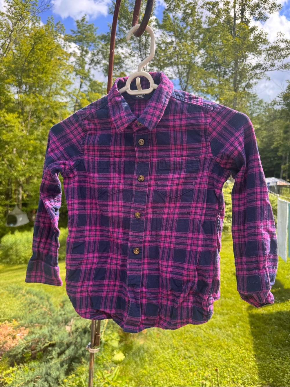 Lands' End Pink & Navy Plaid Button-Down Shirt